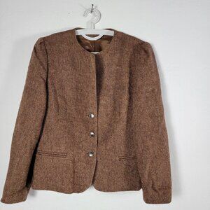 Vintage Cross Country Fashions Womens Wool Tweed Blazer Brown Three-Button
